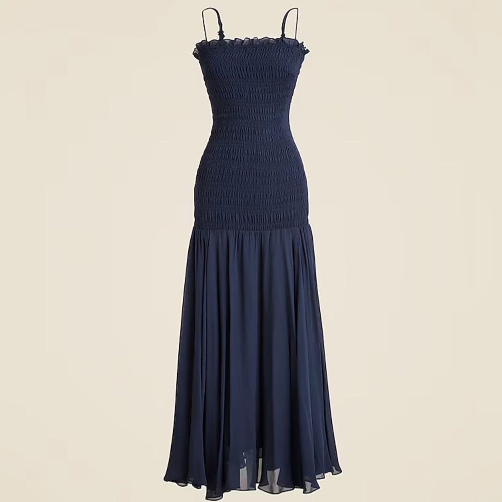 J. Crew Collection Smocked Chiffon Dress, NWT, Size 2, Navy